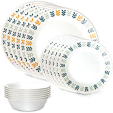Conjunto Corelle Vitrelle 18 piezas para 6, enfoque en servicio completo, apto para diario.