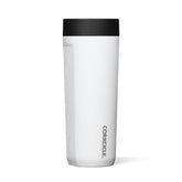 Corkcicle Commuter Cup, frente blanco brillante, ideal para bebidas frías durante el viaje.