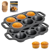 COSORM molde de muffins de hierro forjado, conjunto de 2 piezas con 6 cavidades.