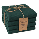 CottonCove: toallas de cocina waffle 16x26 verde, conjunto de 4 para uso diario.
