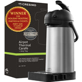 CRESIMO Airpot, vista frontal, cafetera con bomba y bandeja removible para fiestas.