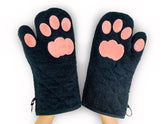 Guantes Cricket & Junebug con garras de gato negras y rosadas para horno y seguridad.