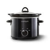 Crock-Pot frontal en negro mostrando diseño compacto y ahorro de espacio
