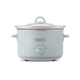 Crock-Pot Design Series 4.5 cuartos color azul macaroon, vista frontal elegante para comidas compartidas.