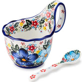 Cteaffee taza-sopa-ceramica-con-manija-azul-glaseado, ideal para servir sopas con estilo.