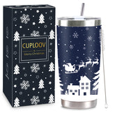 Cuploov tumbler Navidad azul oscuro 20oz, mantiene caliente o frío por horas.