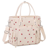 CuriBox bolsa de almuerzo con tela canalé beige fresa, estilo práctico para uso diario.