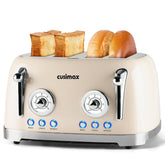 CUSIMAX tostadora 4 rebanadas crema con diseño retro, ideal para desayunos rápidos