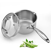 Cyrosa olla de acero inoxidable con tapa de cristal para cocción uniforme