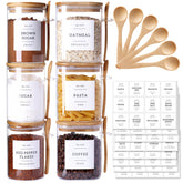 Jarras de cristal CZSZYGHBAO 6-pack con tapas de bambú y cucharas, ideal para organización.