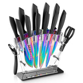 Juego de cuchillos D.Perlla arcoíris en soporte acrílico, ideal para cocinas modernas