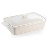 Dafuceramic cazuela con tapa de porcelana rectangular 13x9 pulgadas, conserva humedad al hornear