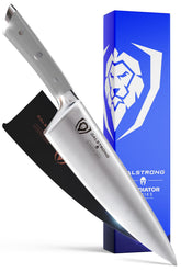 Dalstrong cuchillo chef 8 pulgadas Gladiator, hoja forjada para cortes precisos y uniformes.