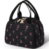 Dansydaisy bolsa de almuerzo con lazo rosa, ideal para snacks y bebidas.