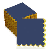 Datyiiha servilletas azul marino con borde festoneado dorado, elegante para eventos.