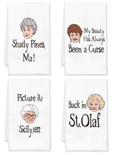 Toallas de la marca DDDDXO Golden Girls con diseños decorativos para secar platos