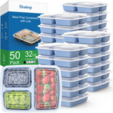 Dealusy contenedores 32oz azul con tres compartimentos para porciones equilibradas.