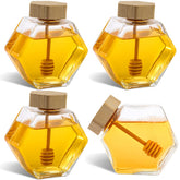 DEAYOU frasco de miel hexagonal con pala de madera para verter fácilmente.