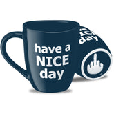 Taza Decodyne Have a Nice Day, vista frontal azul, ideal para café diario.