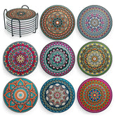 Decopom portavasos mandala cerámico 8 unidades, absorbentes y antirrayas para muebles.