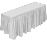 DecorRack falda de mesa 29 pulgadas, blanca, protege superficies durante comidas.
