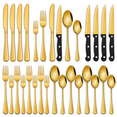 Conjunto de cubiertos Dehov oro 24 piezas para 4 personas, ideal para uso diario.