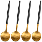 Cucharas Dehov doradas mate con mango negro para espresso