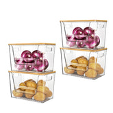 Delamu dispensador de bolsas con tapa de bambú para fácil acceso.