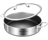 Sartén DELARLO de 12 pulgadas con tapa para cocción uniforme y rápida.