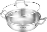 Sartén DELARLO Tri-Ply 13 pulgadas con tapa de vidrio, cocción uniforme.