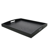 Bandeja Dillman para servicio grande en negro con asas facilita traslado cómodo.