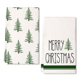 Toallas de cocina DineDia con verde diseño de árboles navideños, útiles y decorativas.