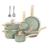 DishDelight: conjunto de sartenes para inducción en verde con antiadherente y limpieza fácil.