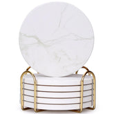 Posavasos cerámico blanco con porta posavasos dorado de Dksyee para proteger superficies.