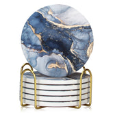 Dksyee posavasos conjunto 6 azul marino marmol ceramico redondo para proteger superficies