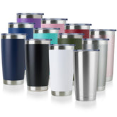 Vaso termo DOMICARE 20oz con tapa, práctico para bebidas en movimiento y transporte seguro.