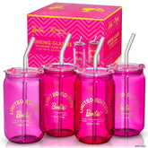 Vaso rosa Dragon Glassware Barbie con tapa, ideal para café helado.