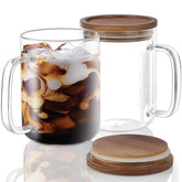 Taza DraSTAR de vidrio con tapa de acacia para mantener caliente