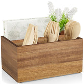 DRASTAR Utensil Caddy en acacia, frontal; organiza cubiertos con estilo en la mesa.