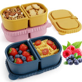 DRNKNSTX conjunto de contenedores para meriendas con dos compartimentos y tapas coloridas, ideal para separar salsas.