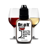 Drop It Wine Drops Original 10 mL en copa de vino; posible reducción de molestias al beber