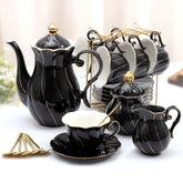 DUJUST juego de té de porcelana para 6 con borde dorado, ideal para recibir invitados