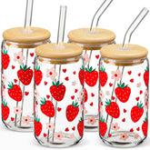 DWTS DANWEITESI vaso de vidrio de 16 onzas con diseño fresa para bebidas refrescantes