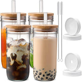 DWTS DANWEITESI jarras de vidrio con tapas y pajillas, ideal para smoothies y cafés fríos.