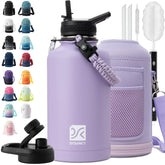 Botella DYSANKY aislada en acero inoxidable con pajilla para bebidas frías al aire libre.