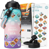 Botella DYSANKY Parques Nacionales, frente visible, diseño duradero para senderismo y viajes.
