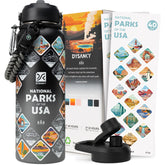 DYSANKY botella Parques Nacionales, vista frontal, ideal para excursiones y mantener bebidas a temperatura.