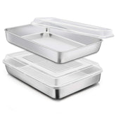 Bandeja E-far rectangular de acero inoxidable con tapa, ideal para hornear.