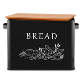 Caja de pan de metal negro de E-far, vista frontal para mostrador.