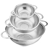 Colador E-far de acero inoxidable, set de 3, para escurrir pasta y verduras